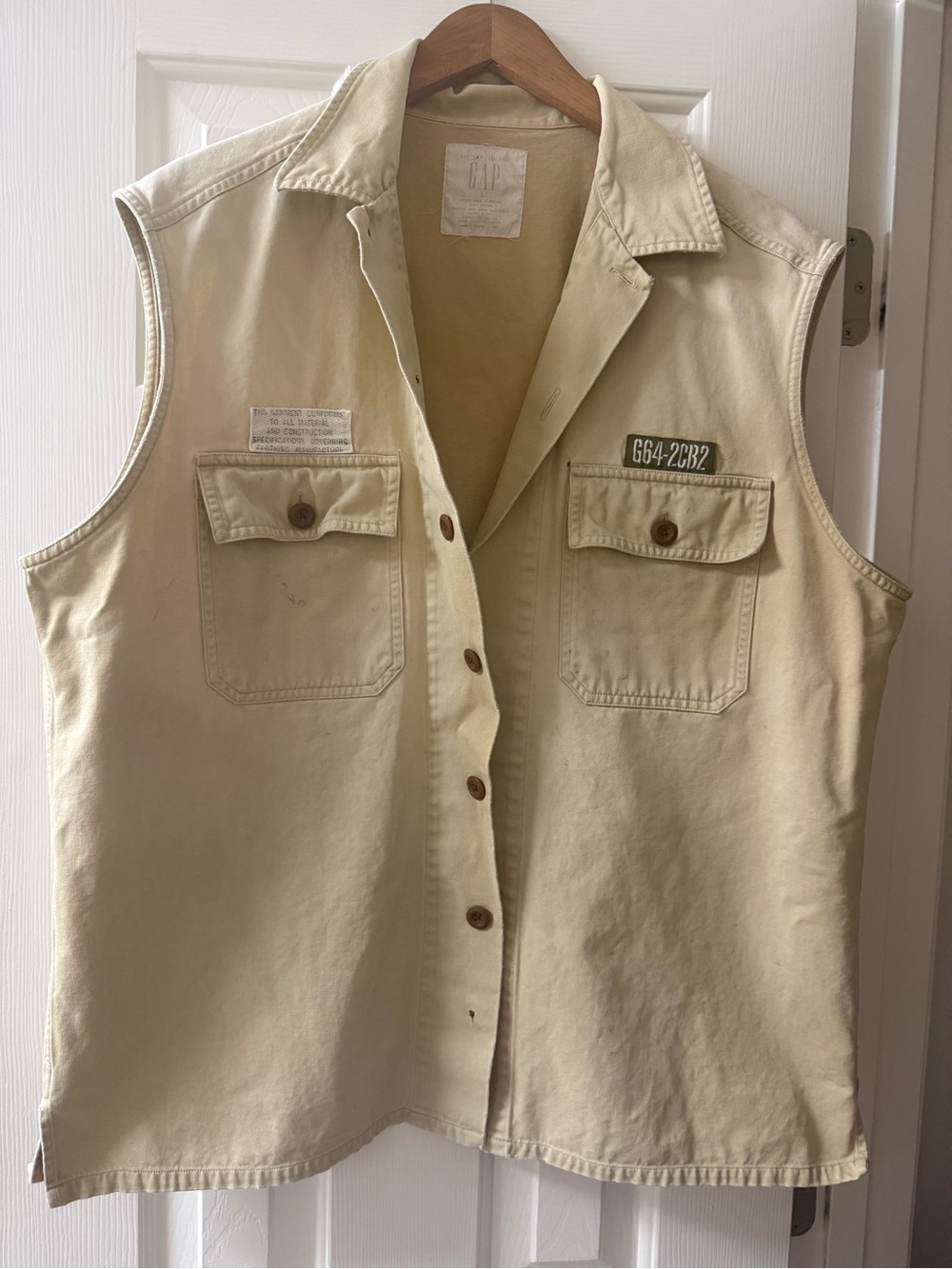 Vintage GAP Y2K Khaki Canvas Utility Vest Sleeveless Shirt G64-2CB2 Gorpcore XL